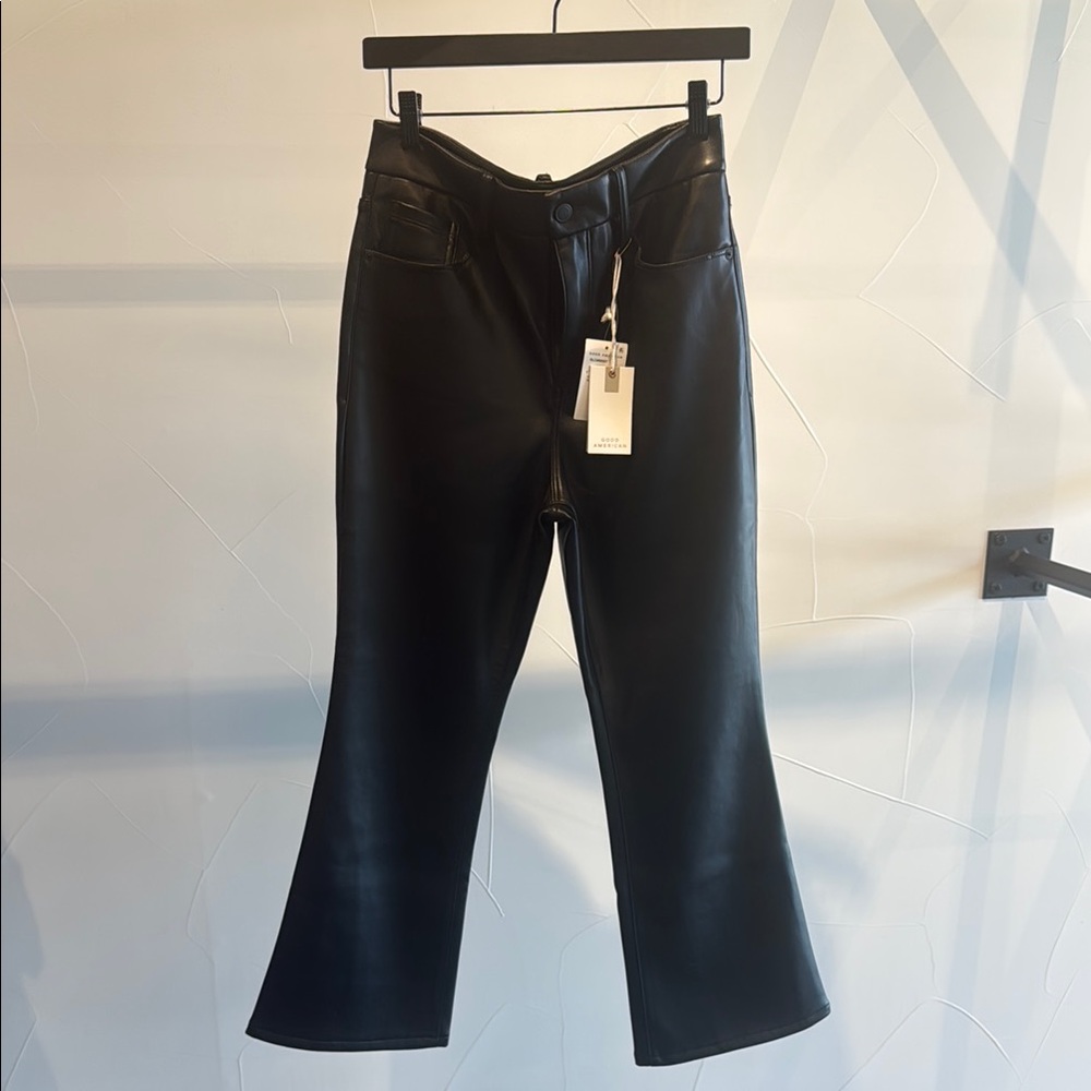 Black Leather Kick Flare Pants